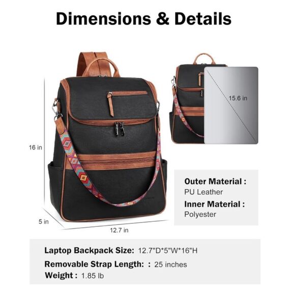 Leather Travel Backpack Bag - Picture 3 of 7